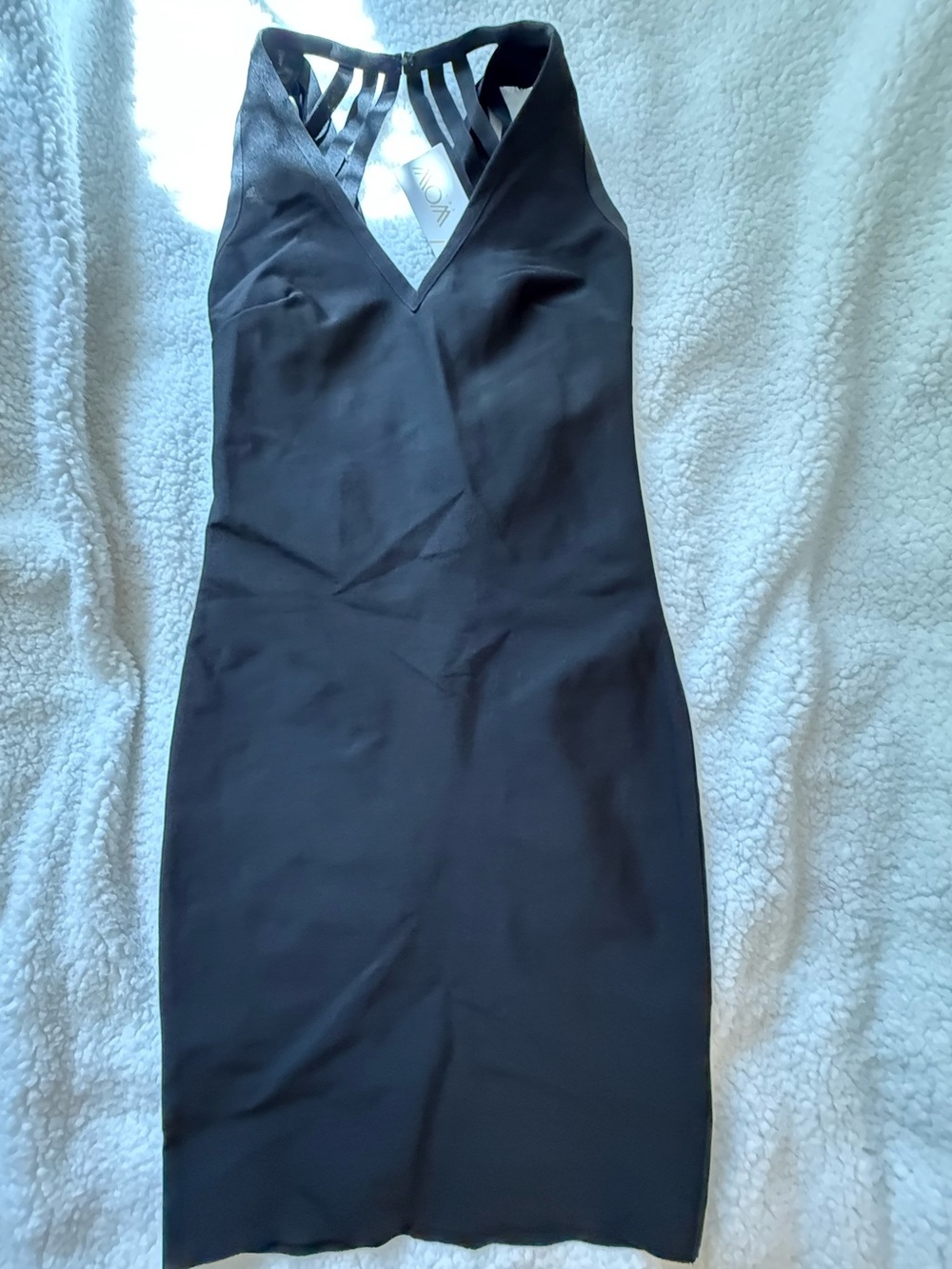 Black Strappy V-Neck Bodycon Dress